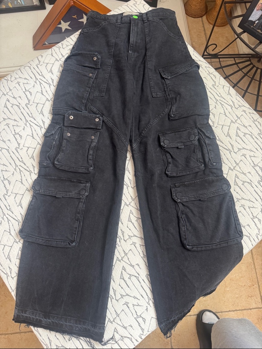 Hudson Jeans Black Cargo Wide-Leg High Rise Utility Pants